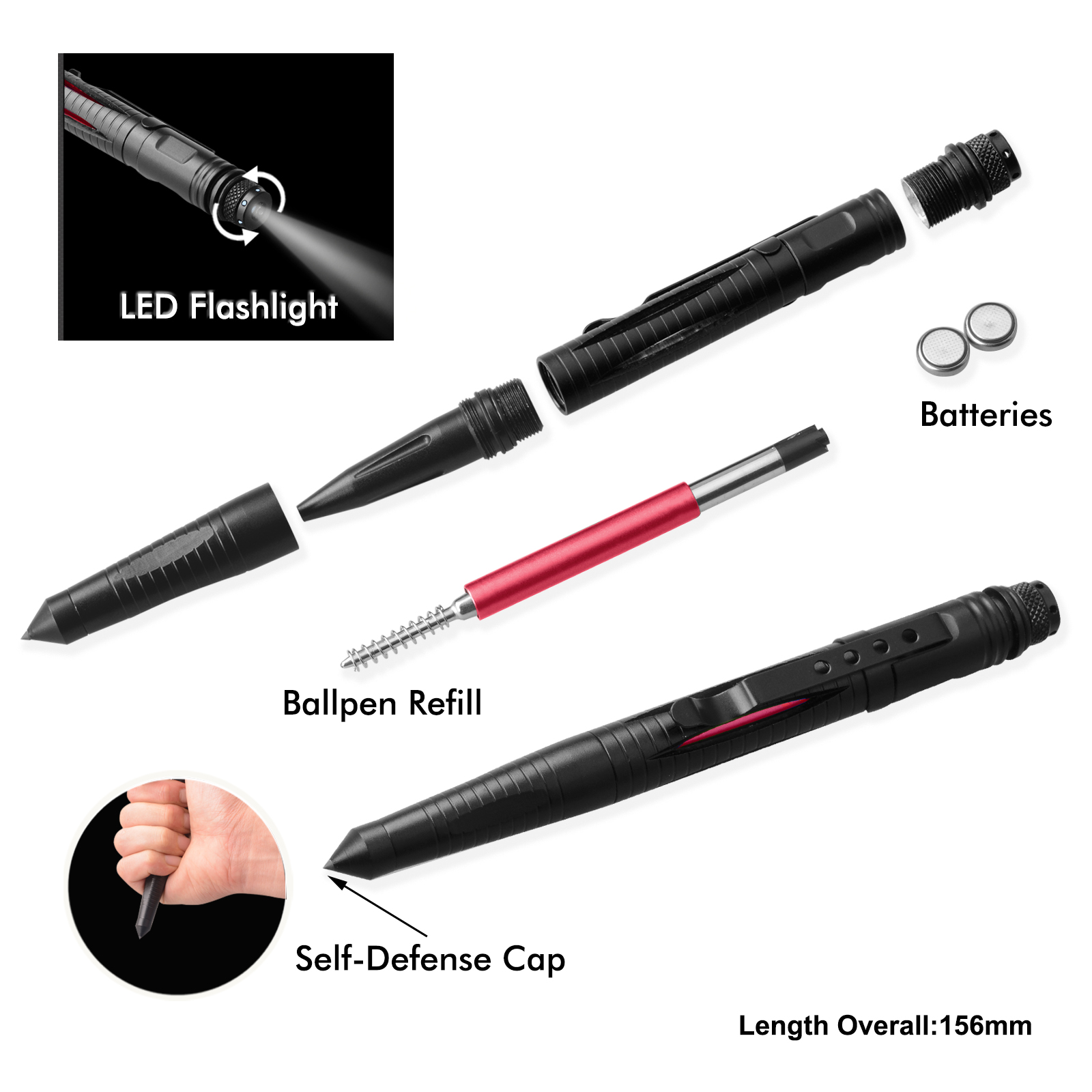 #901 Self Defense Pen with LED Flashlight 
