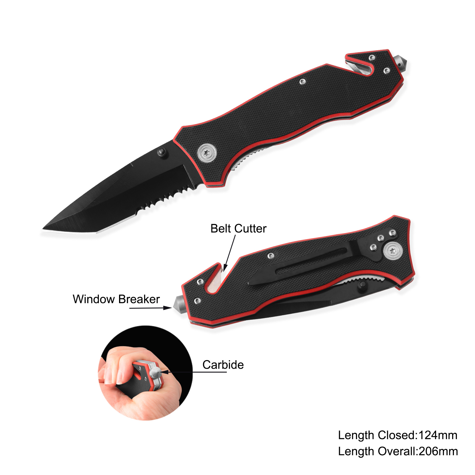 #3332-G10-CBD Survival Knife with Carbide Window Breaker with G10 Handle