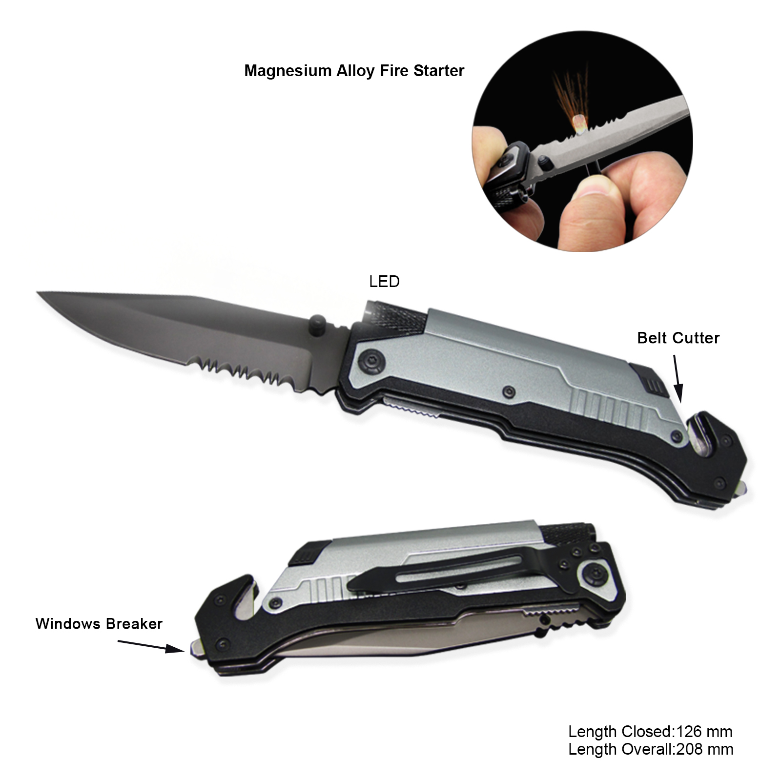 #3486-717 Survival Knife with LED Flashlight 
