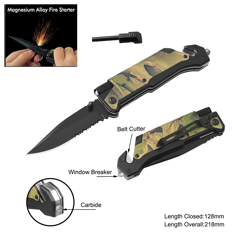 #3486-CBD-CAMO-B Survival Knife with LED Flashlight 