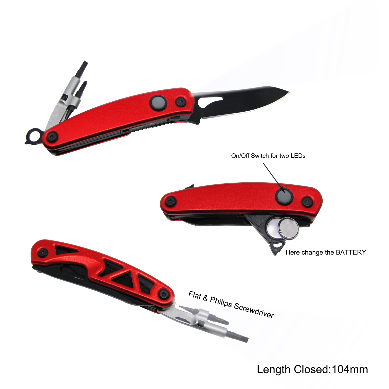 #3501-AL Top Quality Multi Purpose Pocket Knife with LED Flashlight 