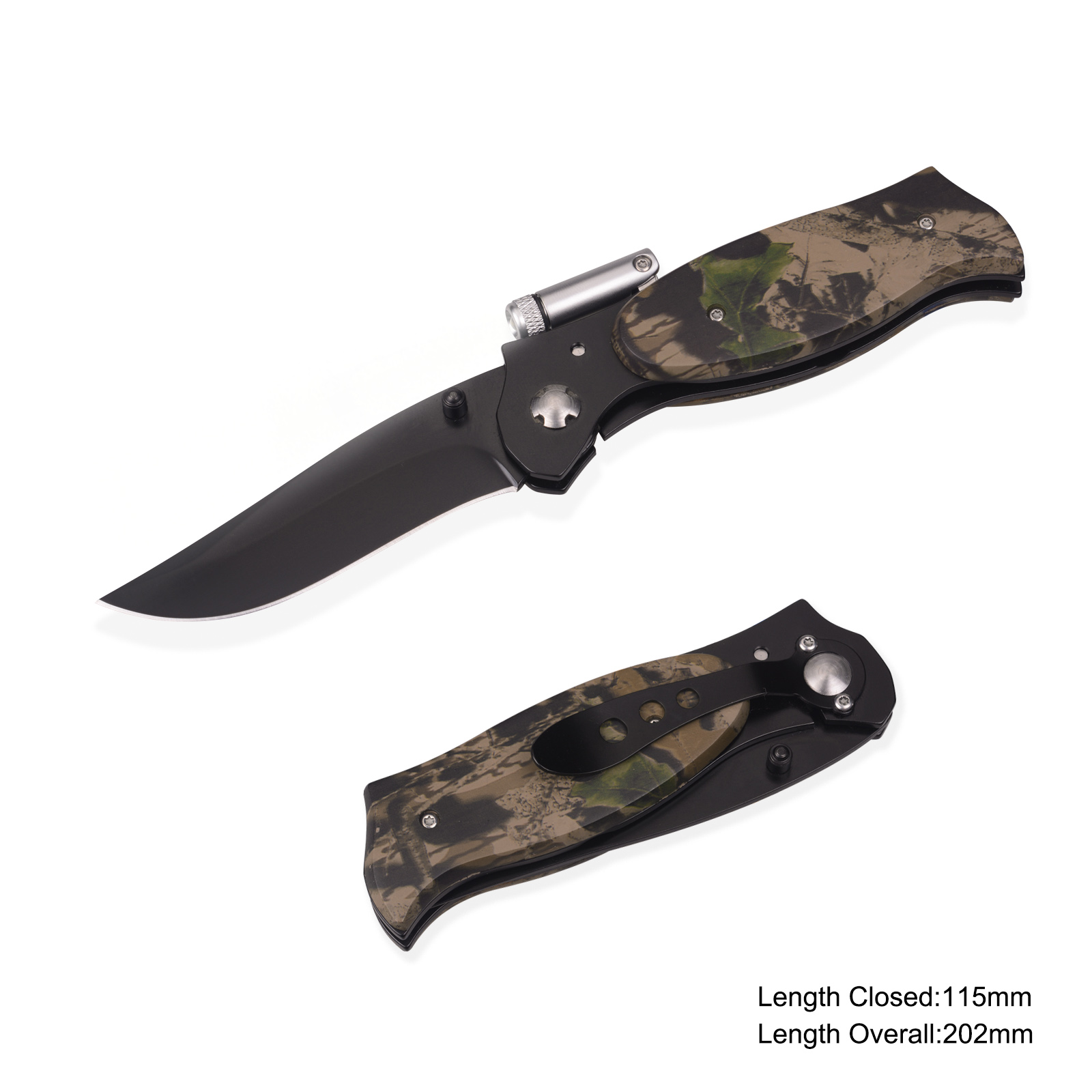 #3875 Folding Knife with LED Torch and Camo Handle