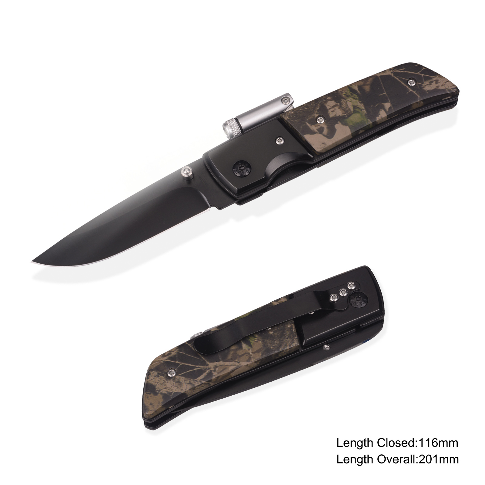 #3874 Folding Knife with LED Torch and Camo Handle