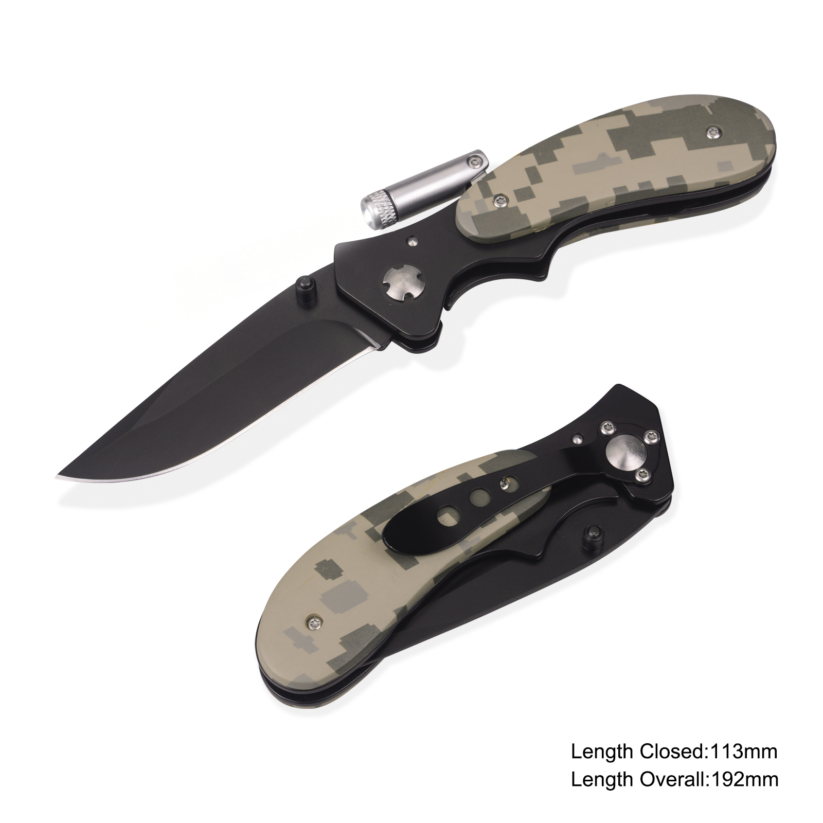 #3873 Folding Knife with LED Torch and Camo Handle