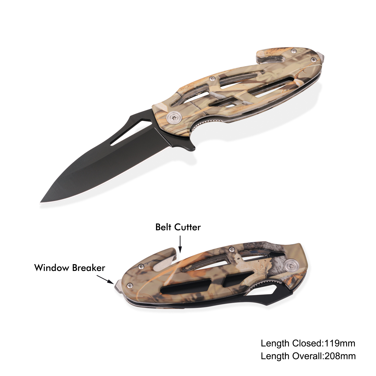 #3843 Survival Knife with Window Breaker & Belt Cutter