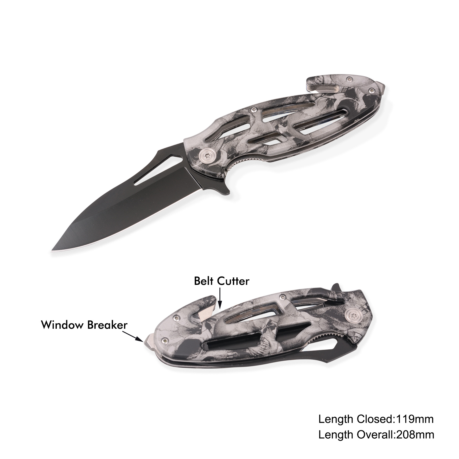 #3845 Survival Knife with Window Breaker & Belt Cutter