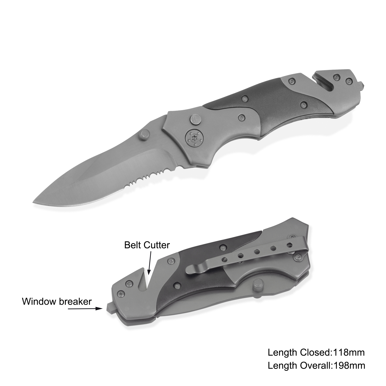 #3892 Survival Knife with Window Breaker & Belt Cutter