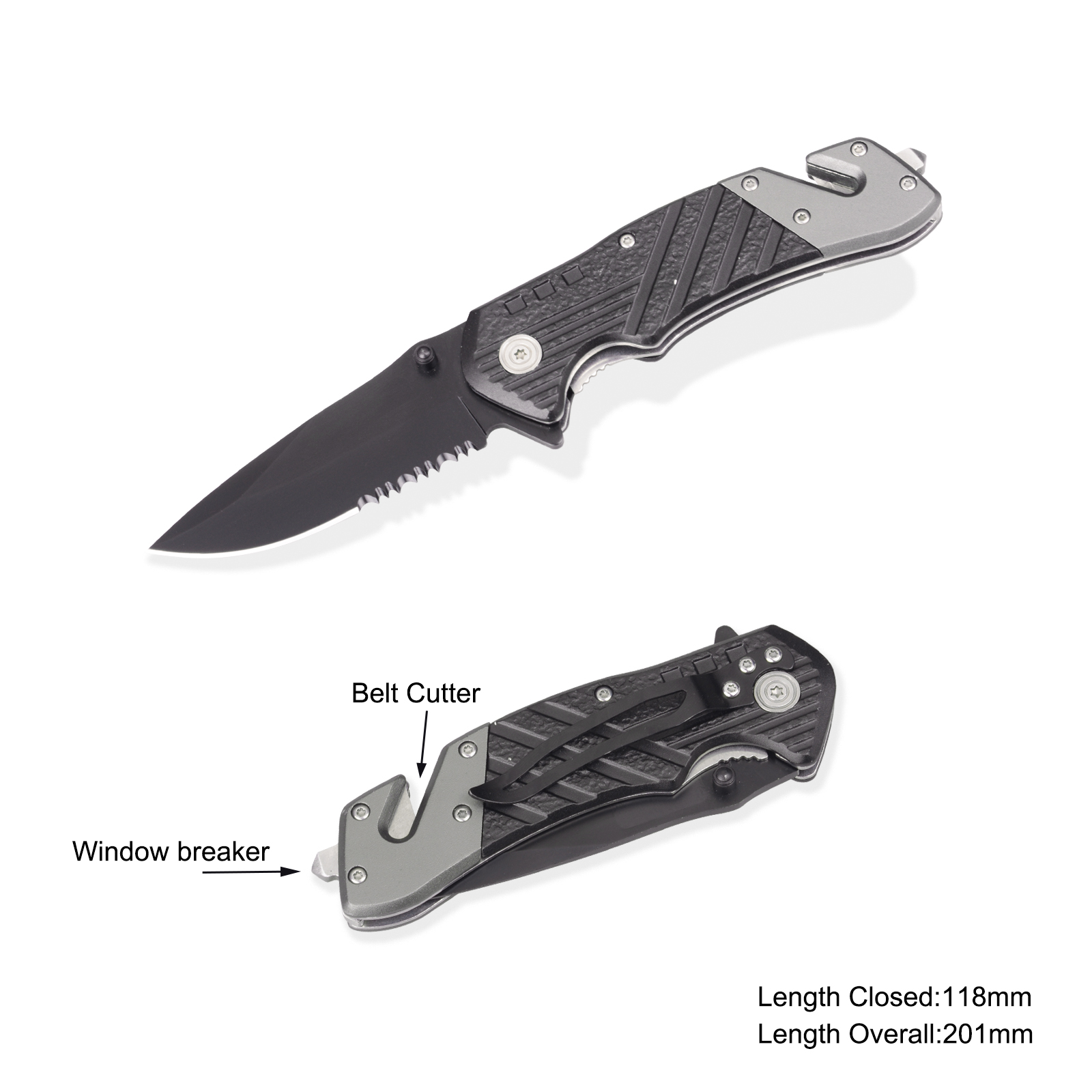 #3897 Survival Knife with Window Breaker & Belt Cutter