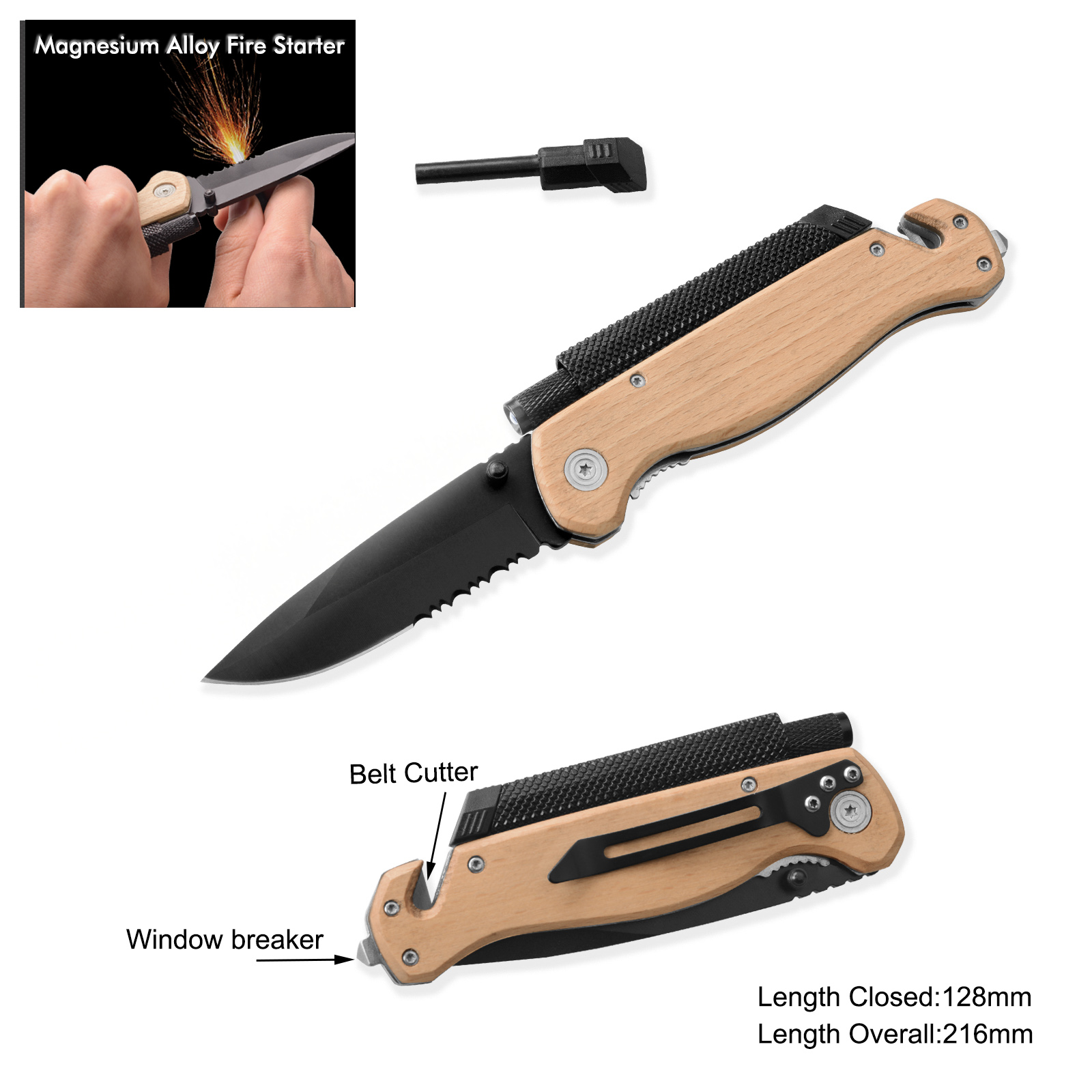 #3941WQ Survival Knife with LED Flashlight 