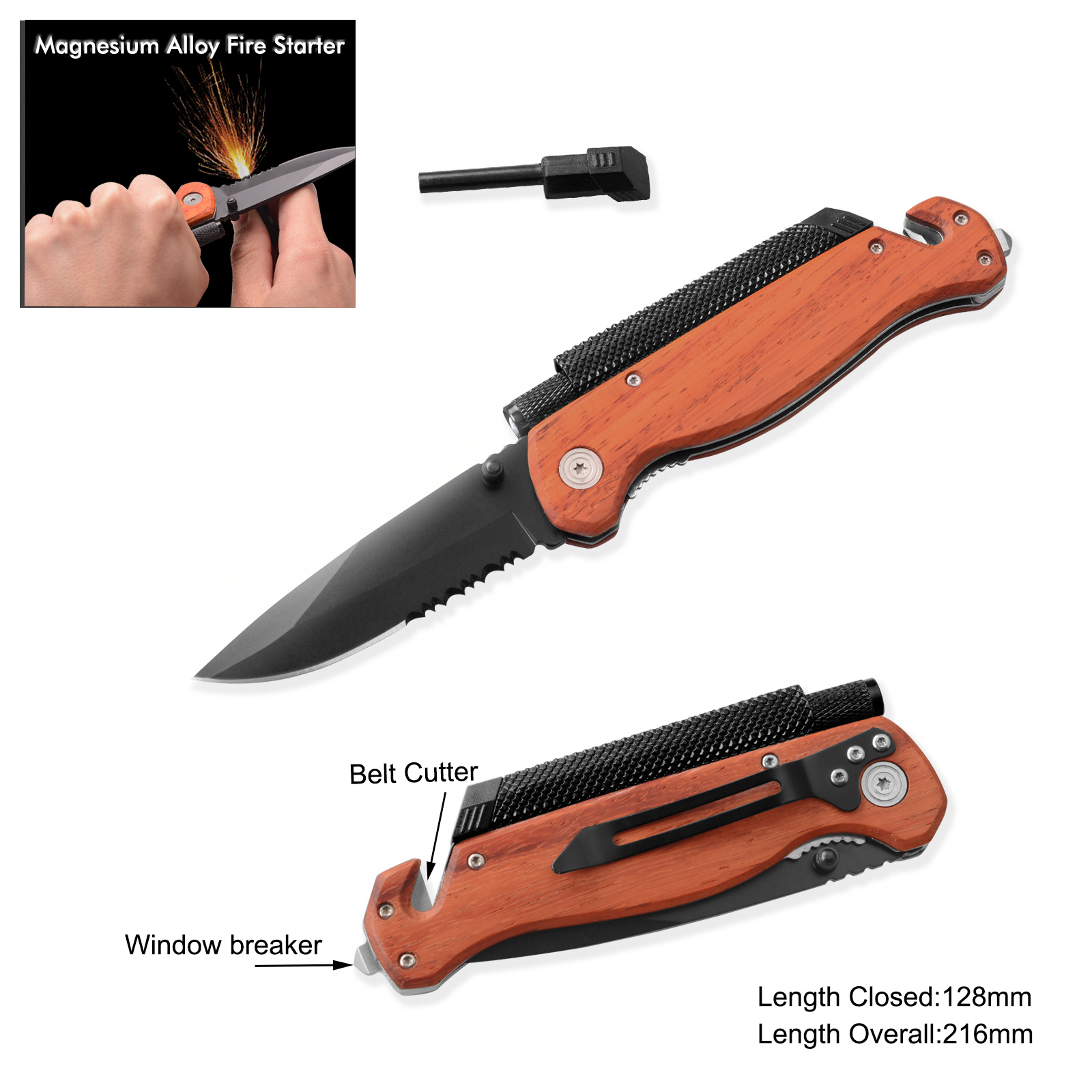 #3941WR Survival Knife with LED Flashlight 