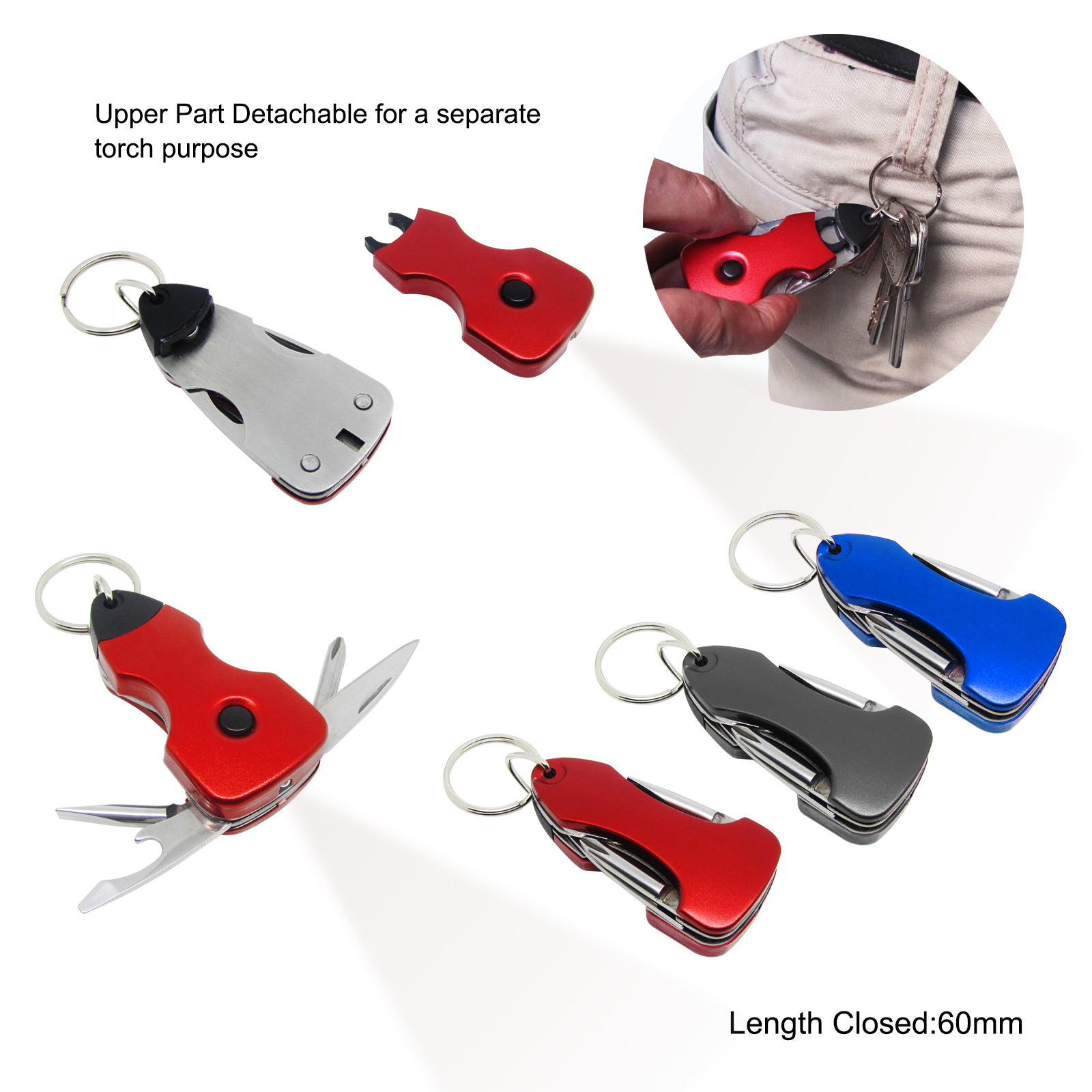 #6168 Multi-function Key Chain Tools with Detachable LED Torch 