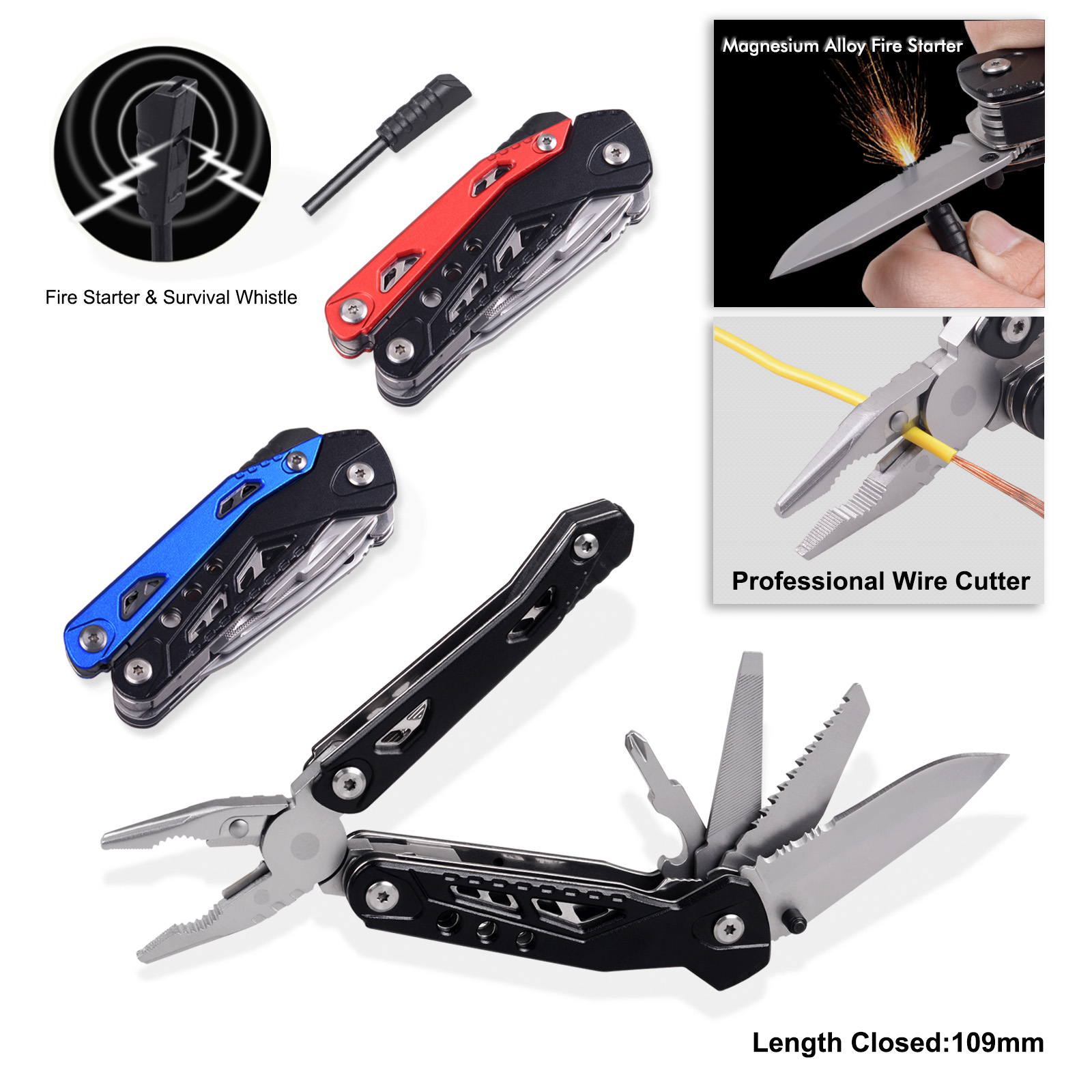 #8508 Multi Function Tools with Fire Starter and Survival Whistle