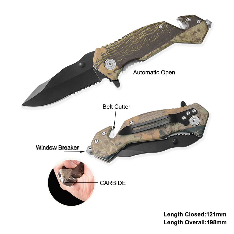 #31020AT-CAMO-CBD Survival Knife with Carbide Glass Breaker