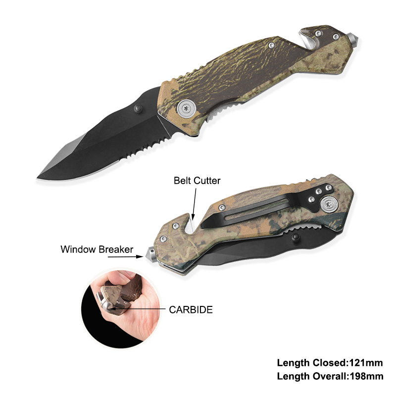 #31020-CAMO-CBD Survival Knife with Carbide Glass Breaker
