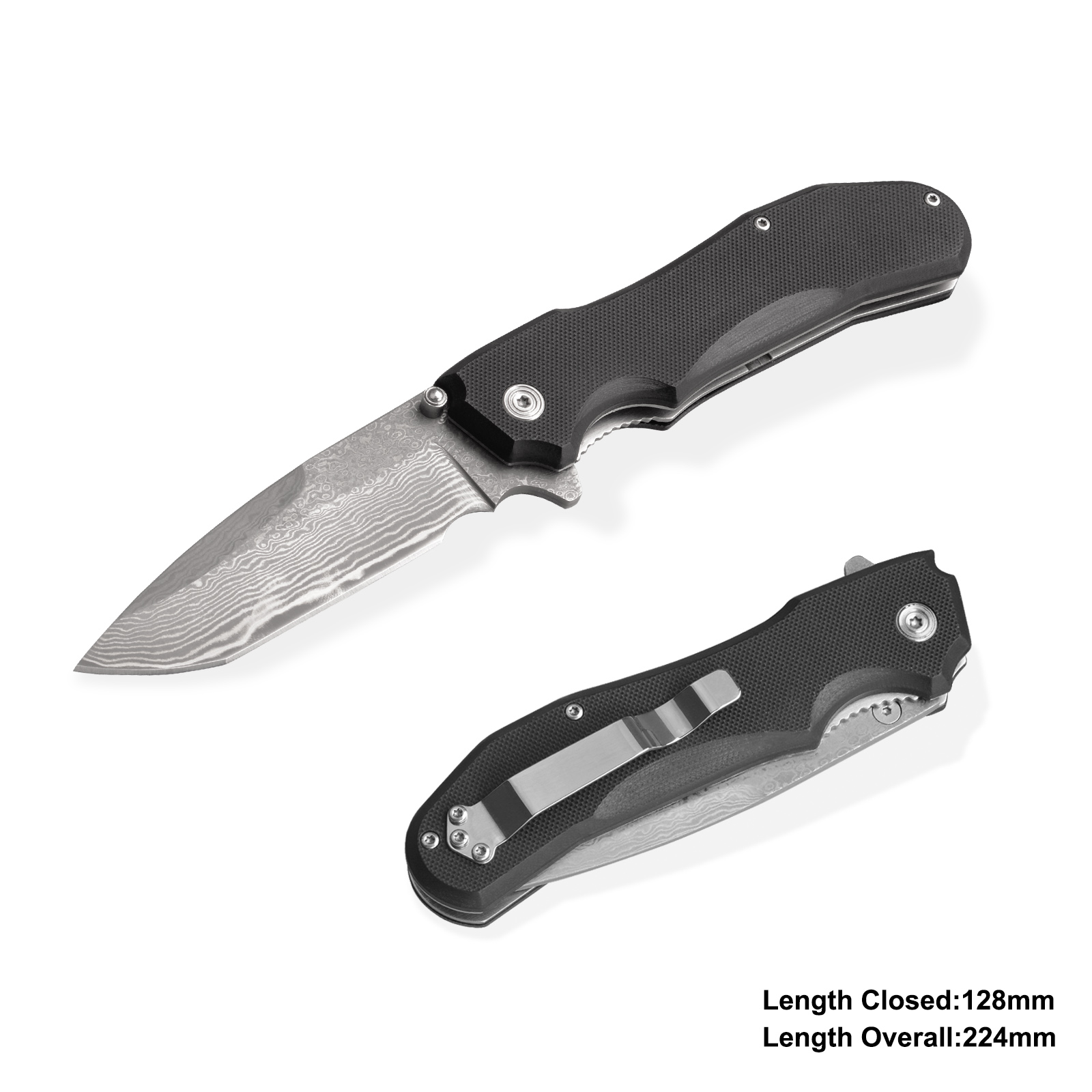 #31137 Damascus Folding Knife with G10 Handle