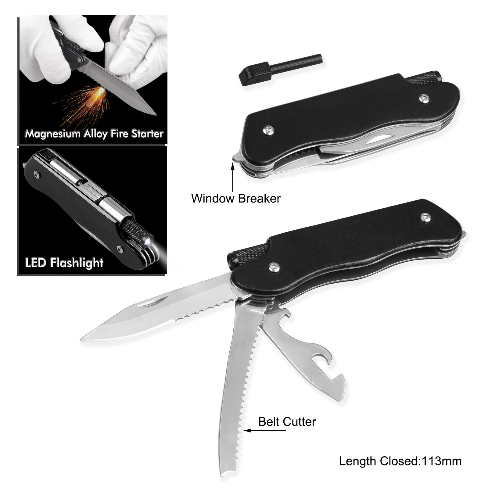 #6298 Multi Function Pocket Knife with LED Flashlight