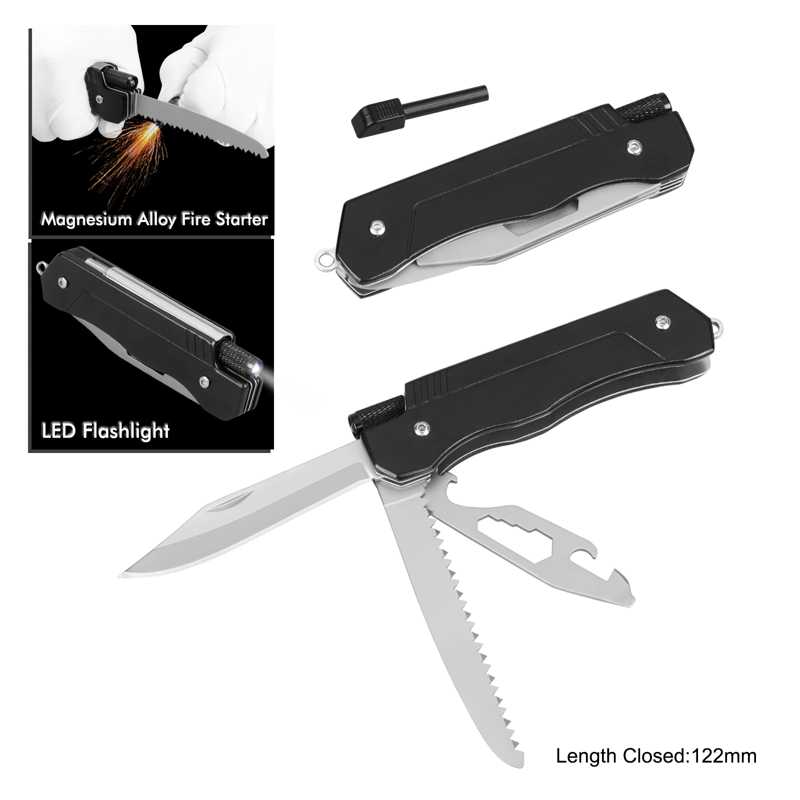 #6297 Multi Function Pocket Knife with LED Flashlight