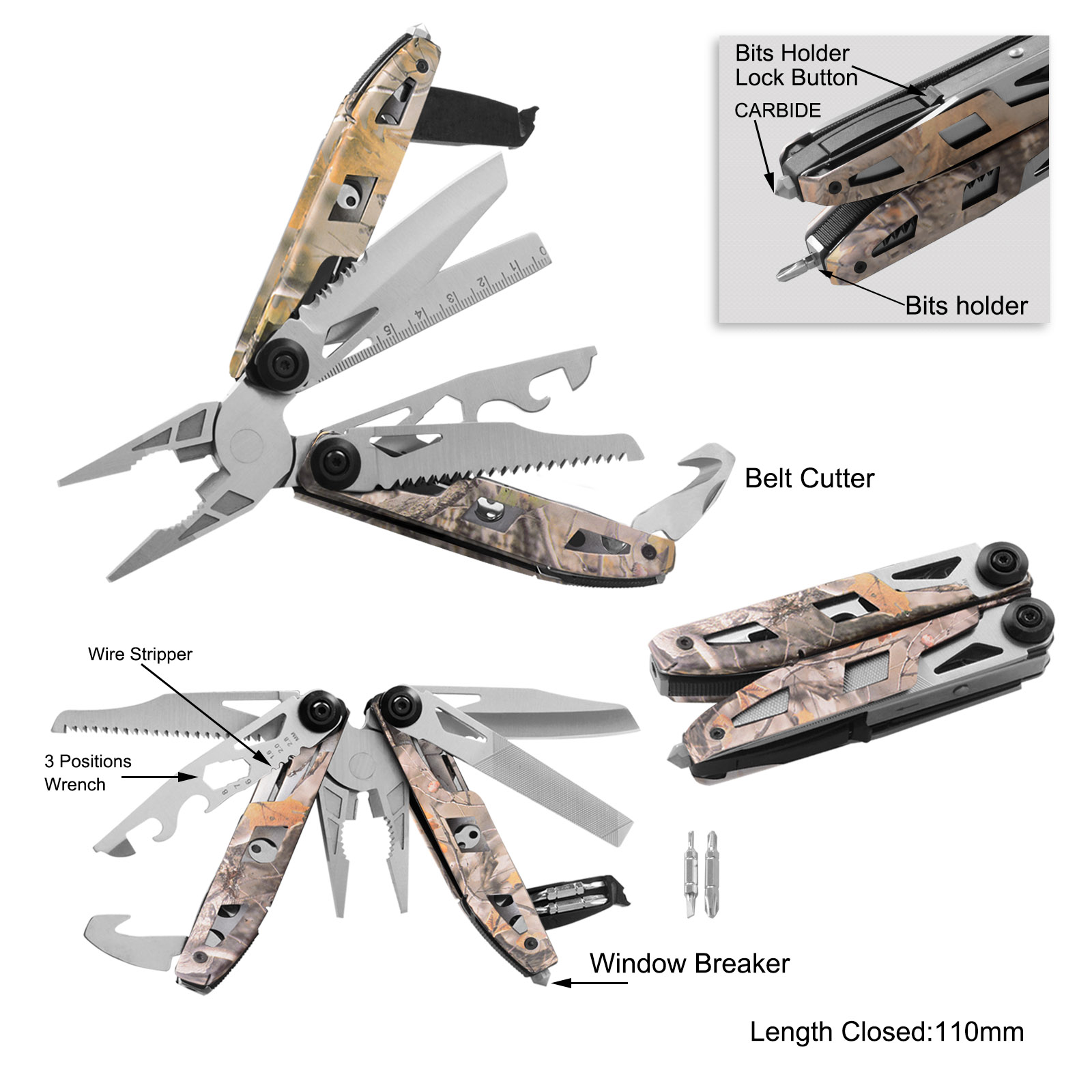 #8465CAMO High Quality Multi Fucntion Survival Pliers with Camouflage Handle 