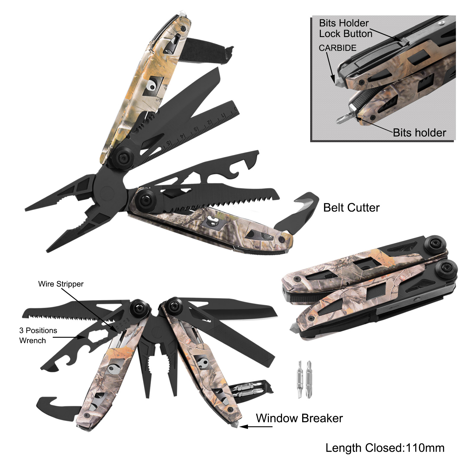 #8465B-CAMO High Quality Survival Pliers with Camouflage Handle 