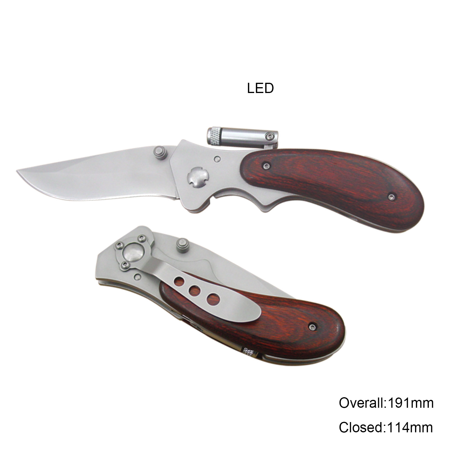 #359 Wooden Handle Folding Knife with LED 