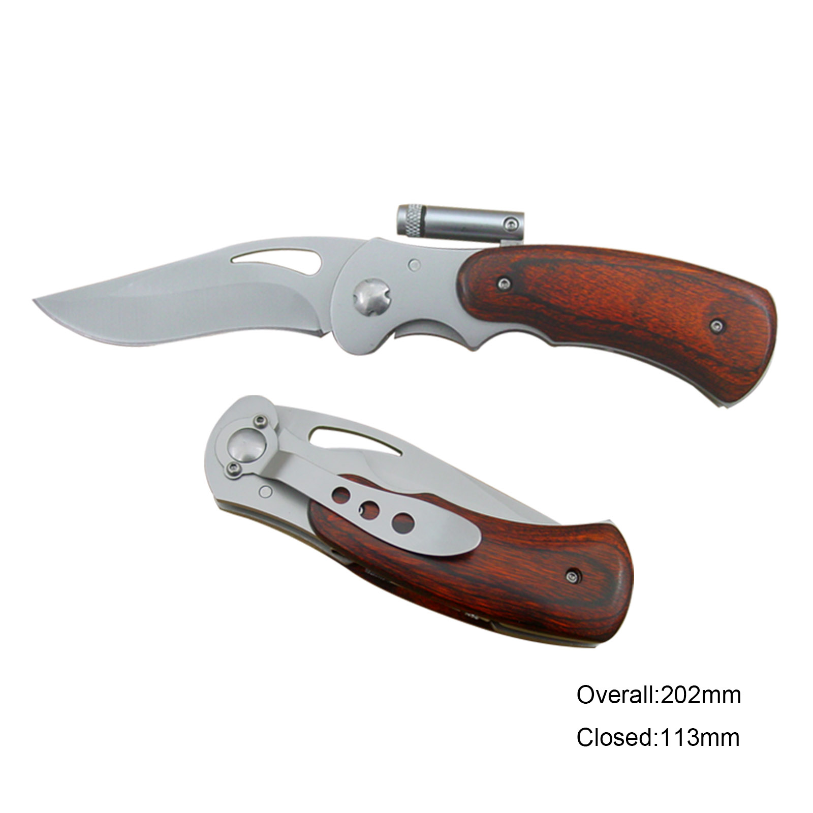 #3140 Wooden Handle Folding Knife with LED 
