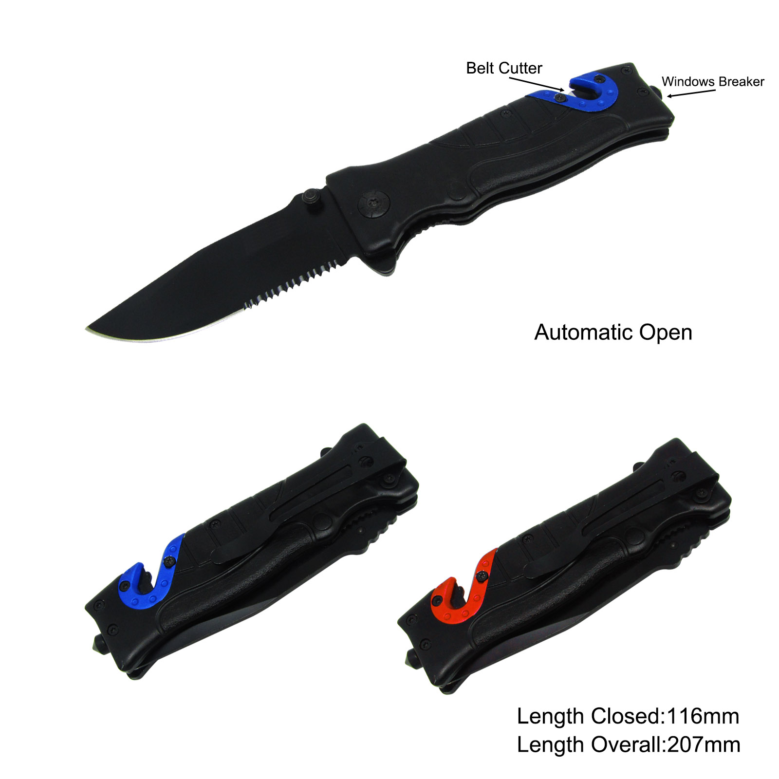 #3552AT Survival Knife with Window Breaker & Belt Cutter