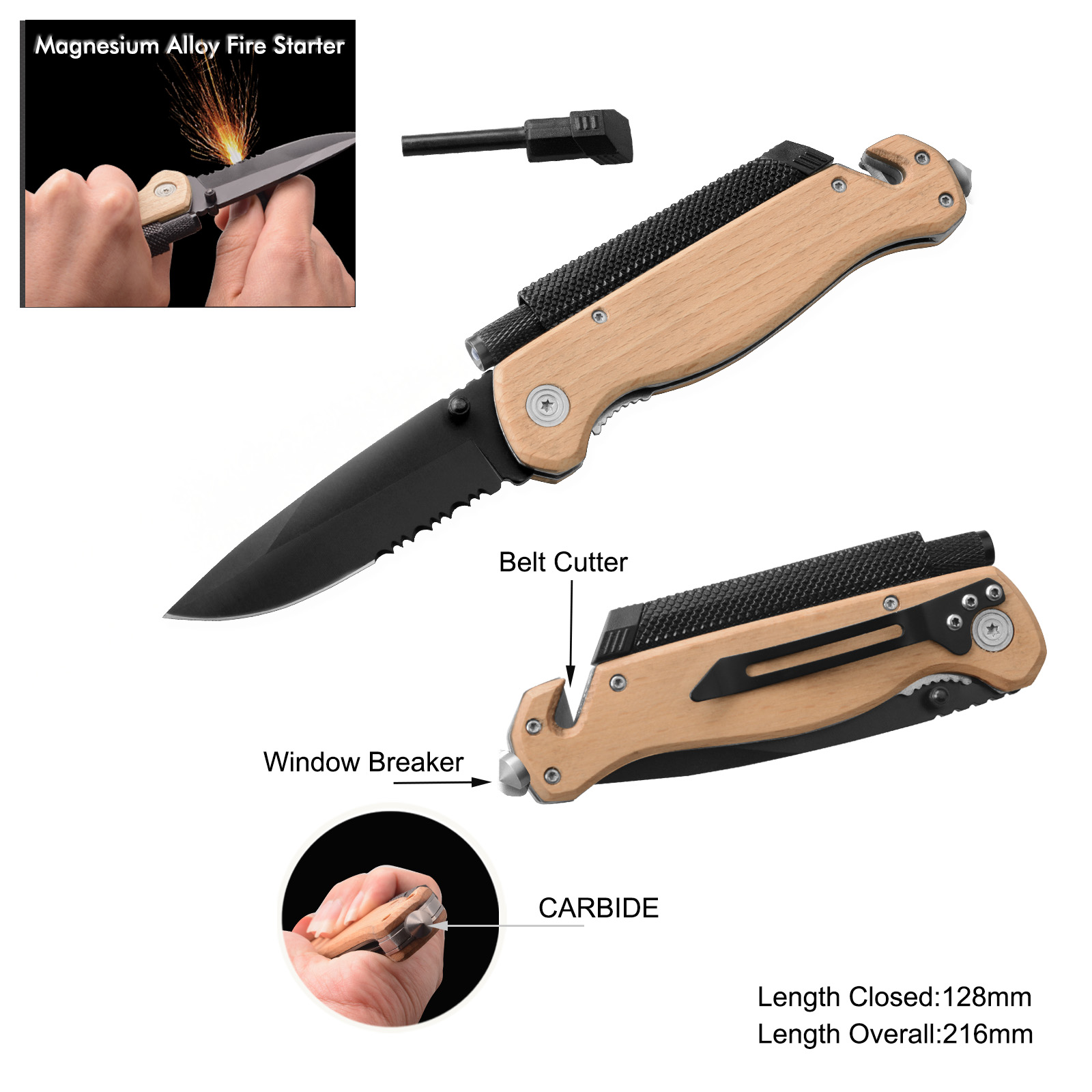 #3941WQ-CBD Survival Knife with Carbide Window Breaker